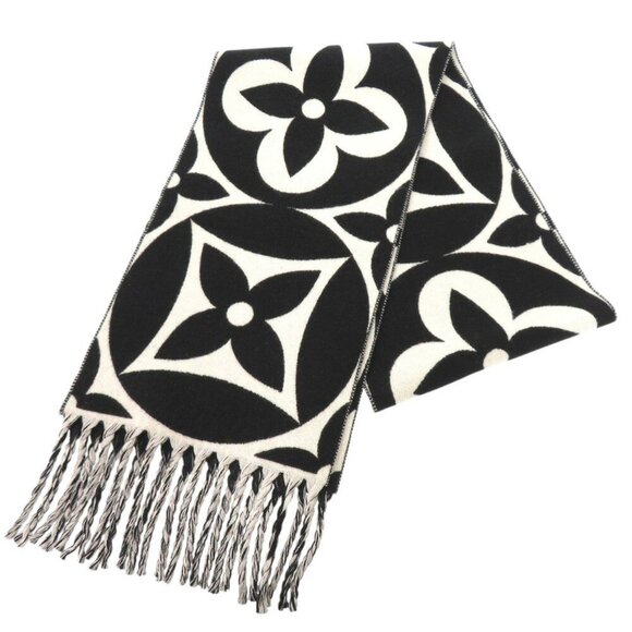 LOUIS VUITTON Flight Mode Medallion Wool Black White Scarf - Picture 1 of 10